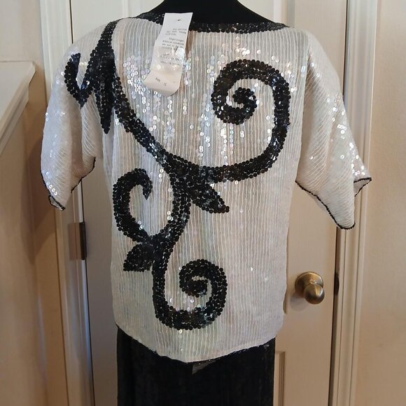 NWT vintage 1980s handmade silk and sequin blouse and skirt set size small - Picture 5 of 8